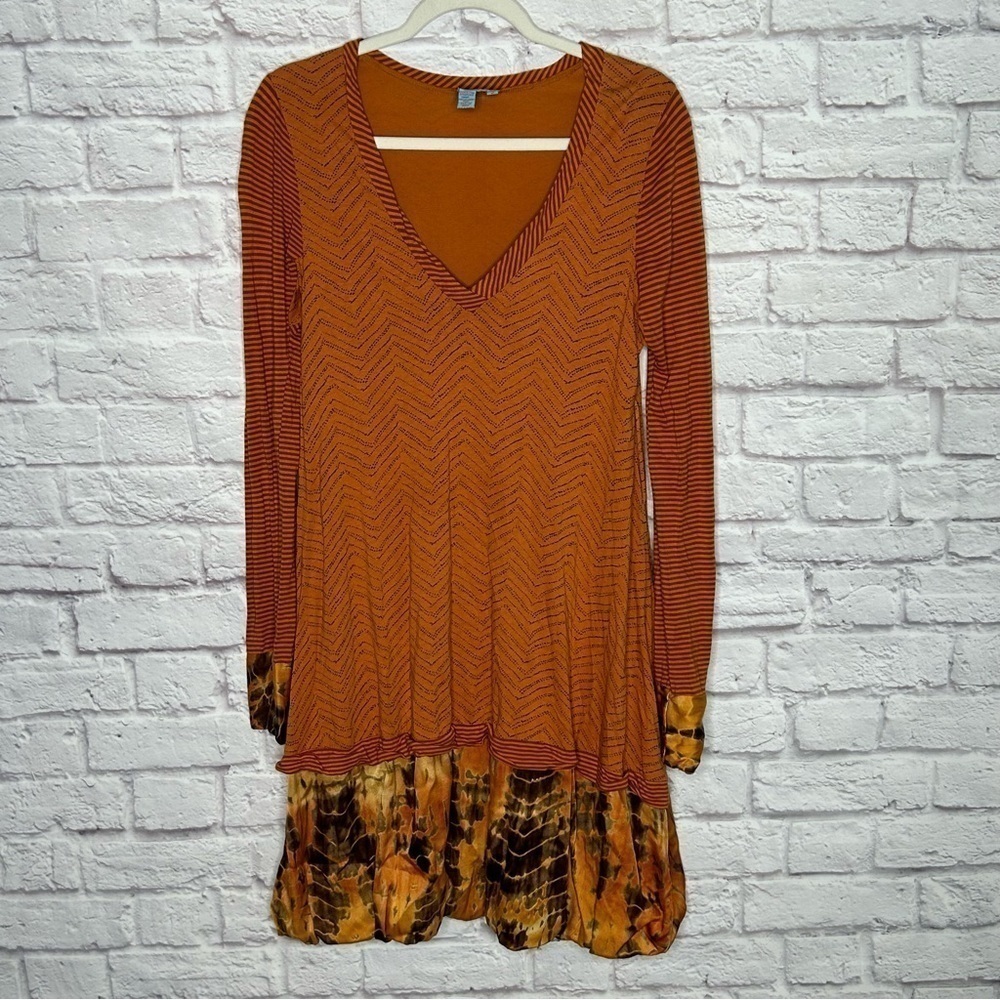 Plenty By Tracy Reese V-Neck Chevron Split Stripe Tie Die Silk Trim Dress - Picture 6 of 15